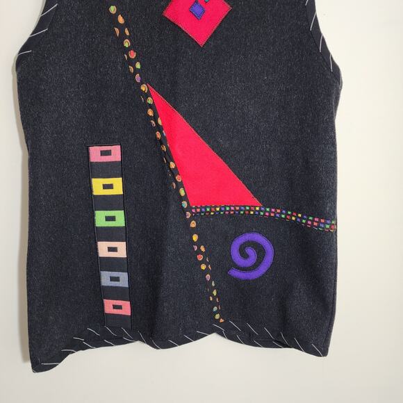 Vintage Lynn Murray 80s pop 100% wool felt art to wear vest woman's size Large - Picture 10 of 10